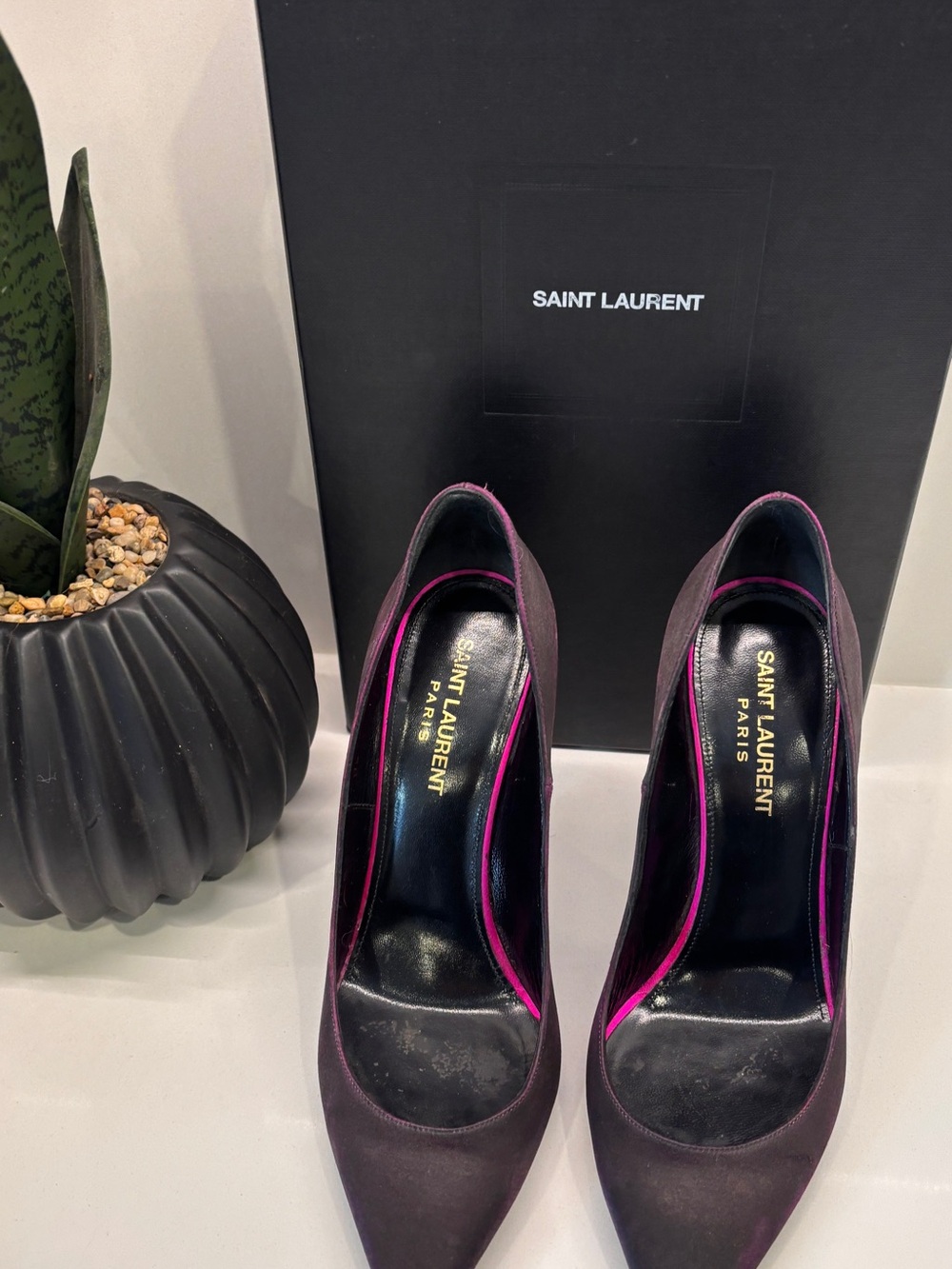 Saint Laurent Plum Suede Pointed-Toe Stiletto Pumps - Picture 7 of 10